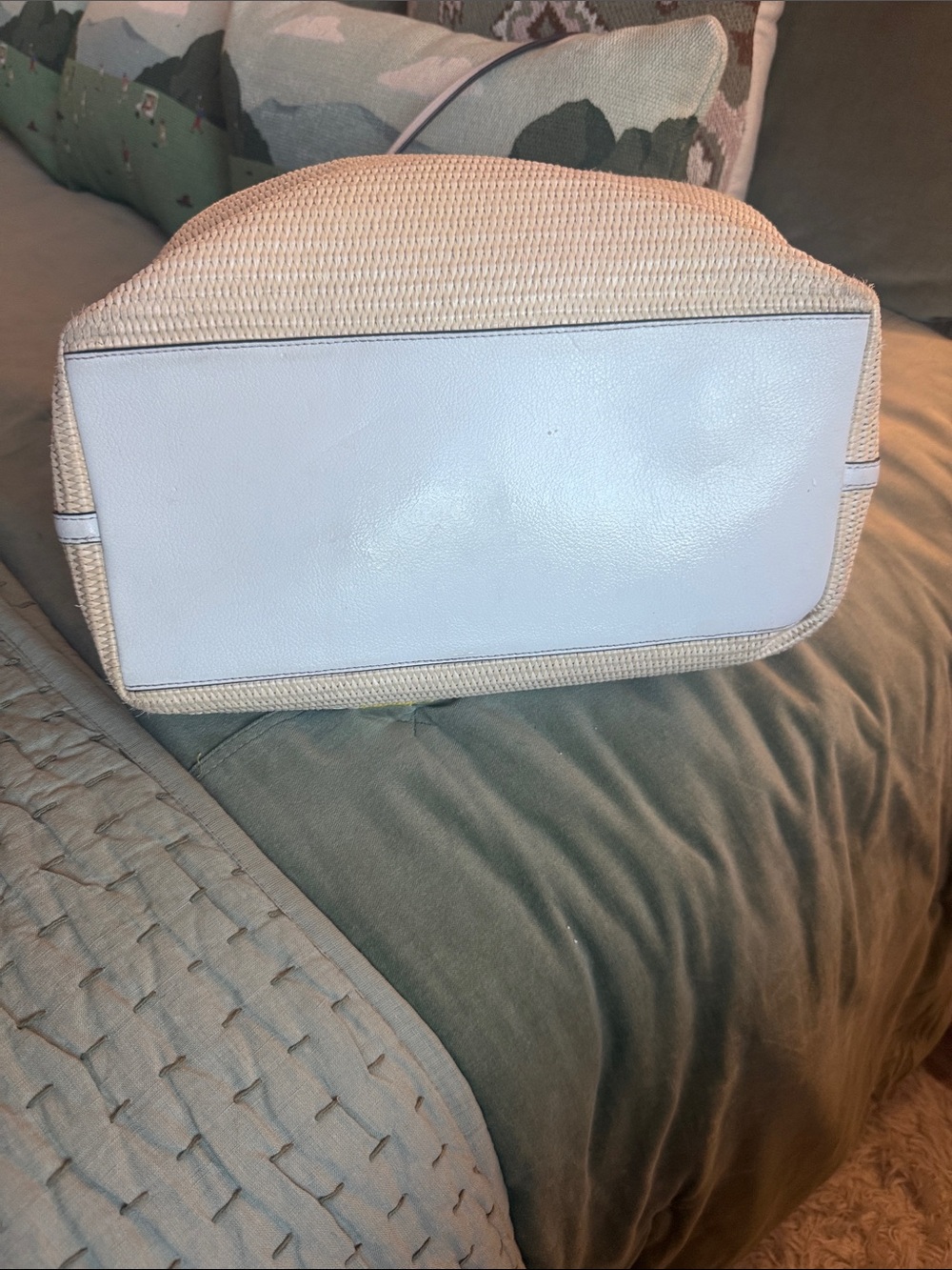 Kate Spade Cream Straw Tote with Yellow Lemon Embroidery and Navy & Pink Accents - Picture 4 of 6